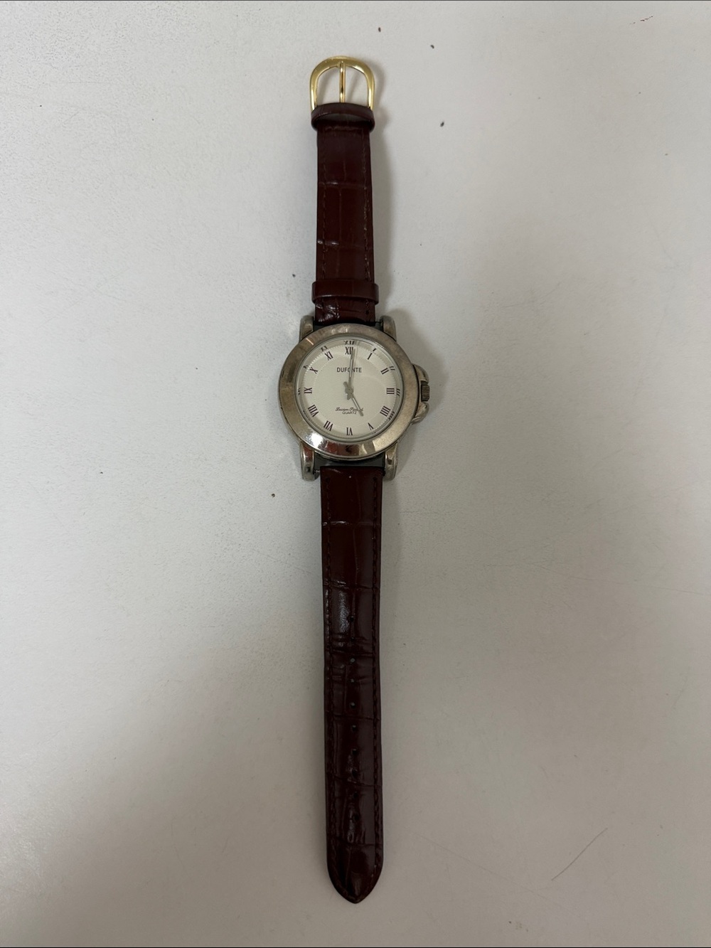 Lucien Piccard Brown Dufonte Leather Strap Watch with Silver Case and White Dial